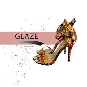 New Glaze Orange Floral Strappy Stiletto Heels 6.5